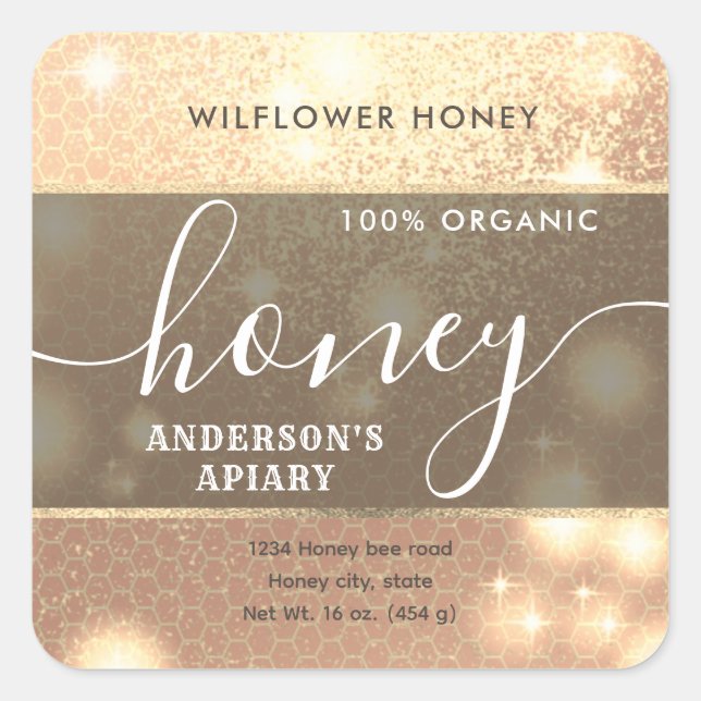 Modern luxury sparkle honey jar label (Front)