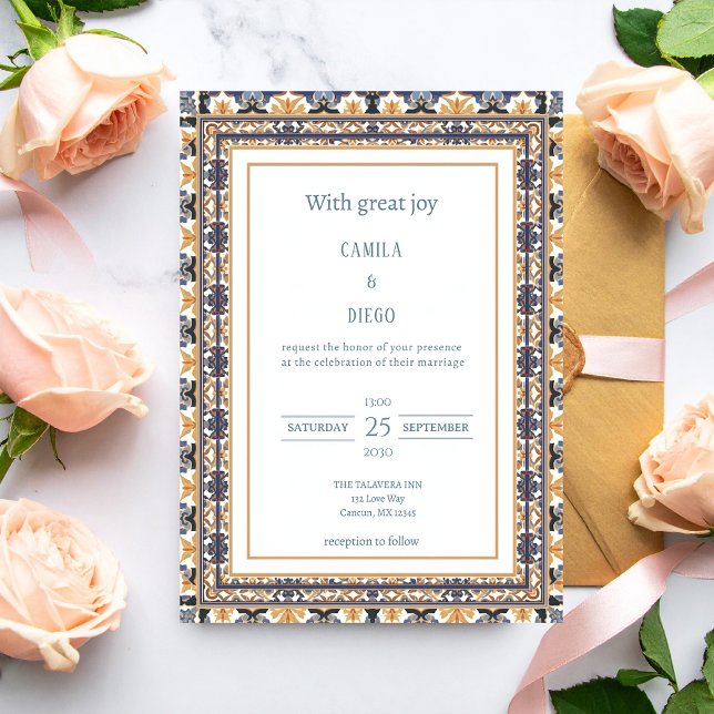 Modern Luxury Talavera Tile Wedding Invitation (Creator Uploaded)