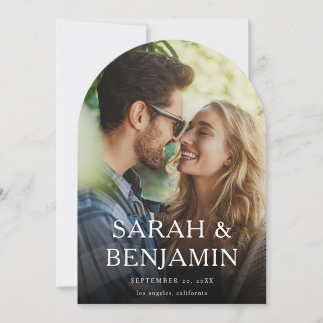 Modern M Photo Vertical Chic Save the Date Arc Invitation (Front)