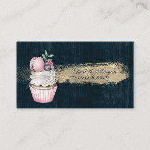 Modern Macaron Cute Cupcake Bakery Brush Stroke Business Card