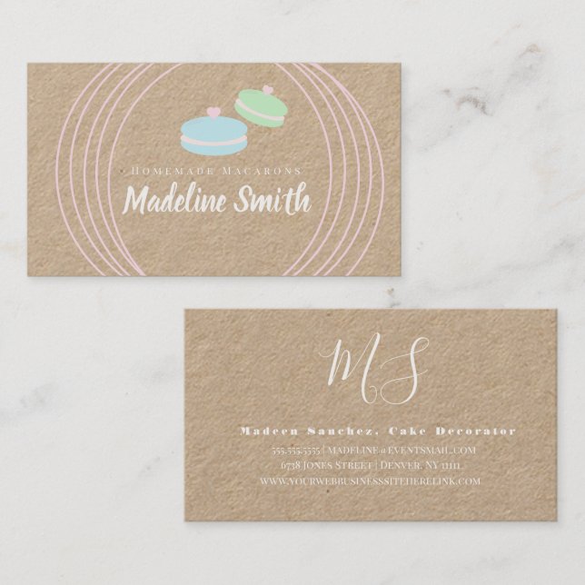 Modern Macaron Logo Homemade Bakery Branding Kraft Business Card (Front/Back)