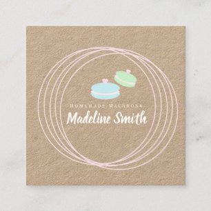 Modern Macaron Logo Homemade Bakery Branding Kraft Square Business Card