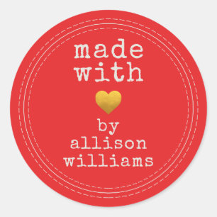 Modern Made with Love Custom Name Classic Round Sticker