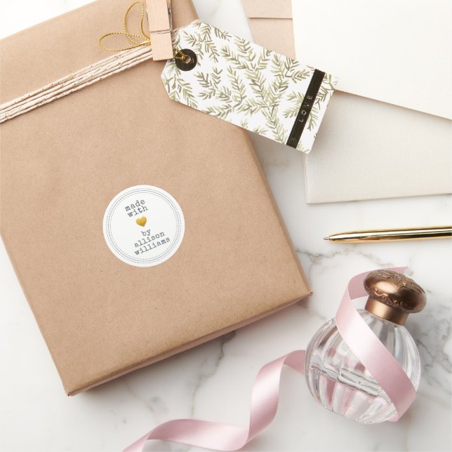 Modern Made with Love Custom Name Classic Round Sticker (Gifting)