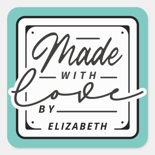 Modern Made with Love Square Label Sticker (Front)