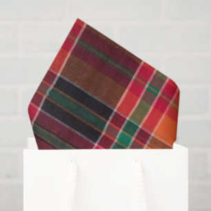 Modern Madras Plaid Orange Green Square Pattern  Tissue Paper