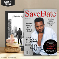 Modern Magazine Birthday Save the Date Invite