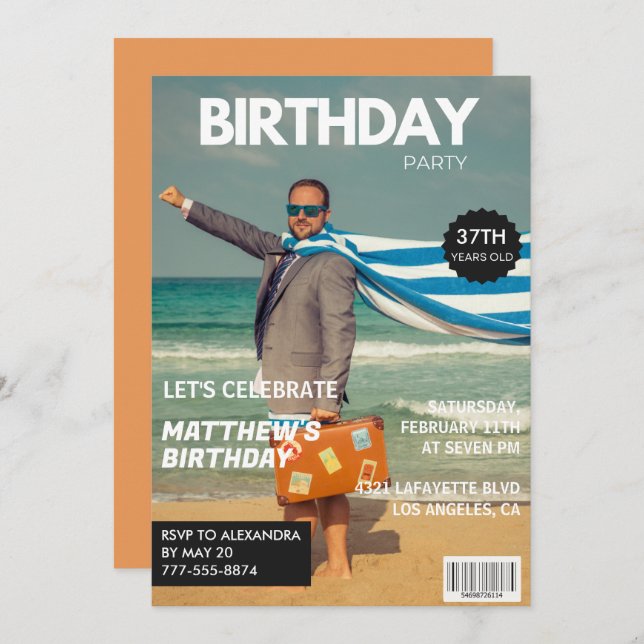 Modern Magazine Cover for him 37th birthday Invitation (Front/Back)