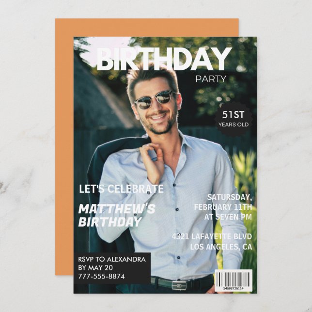 Modern Magazine Cover for him 51st birthday Invitation (Front/Back)