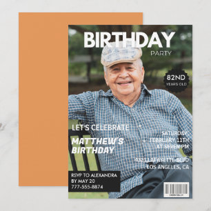 Modern Magazine Cover for him Photo 82nd birthday Invitation
