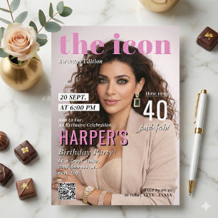 Modern Magazine Cover Photo Birthday Party Invitation