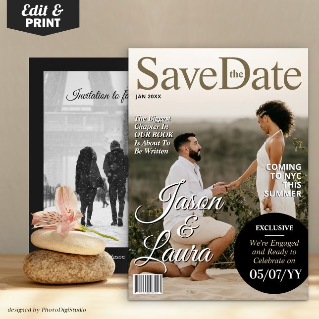Modern Magazine Engagement Save the Date Invite (Modern Magazine Engagement Save the Date Invitation)