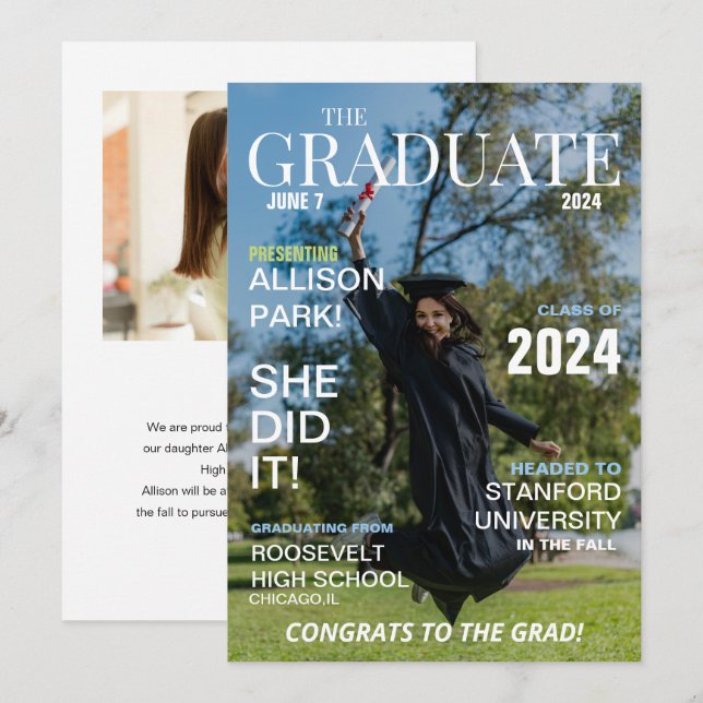 Modern Magazine Photo Graduation  Announcement (Front/Back)
