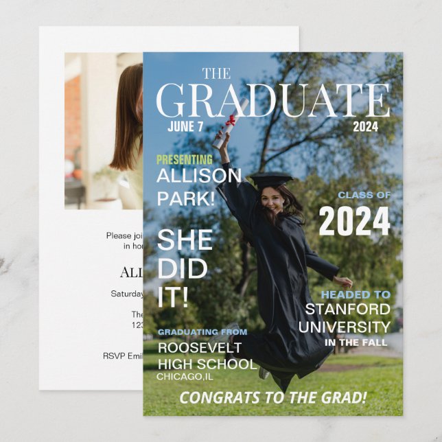 Modern Magazine Photo Graduation  Invitation (Front/Back)