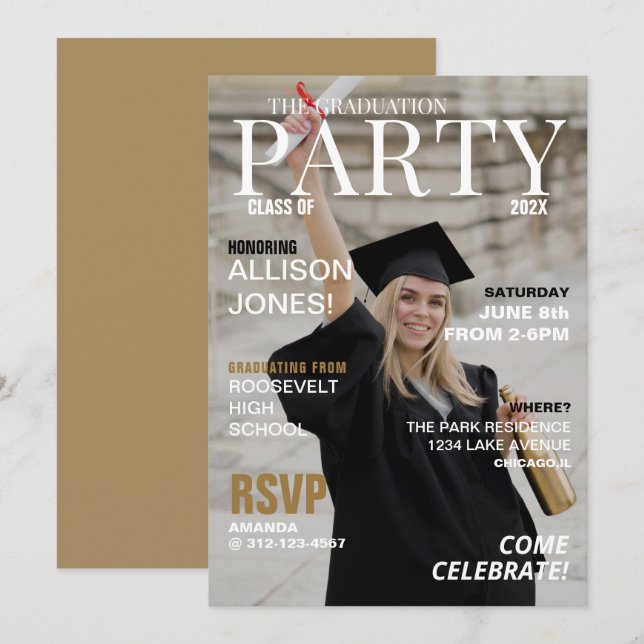 Modern Magazine Photo Graduation Party Invitation (Front/Back)