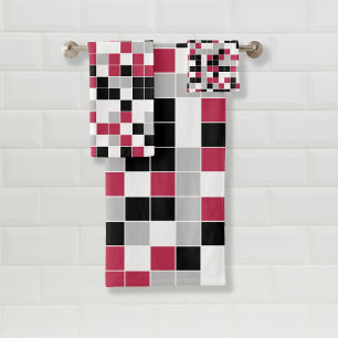 Modern Magenta Black Gray Geometric Bath Towel Set