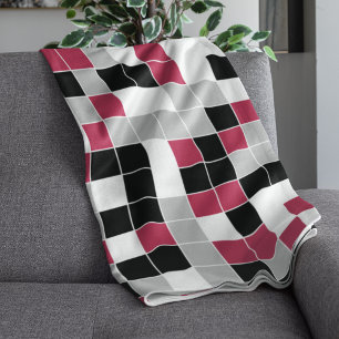 Modern Magenta Black Grey Geometric Fleece Blanket