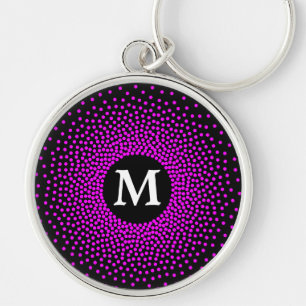 Modern Magenta Dot Pattern with MONOGRAM Keychain