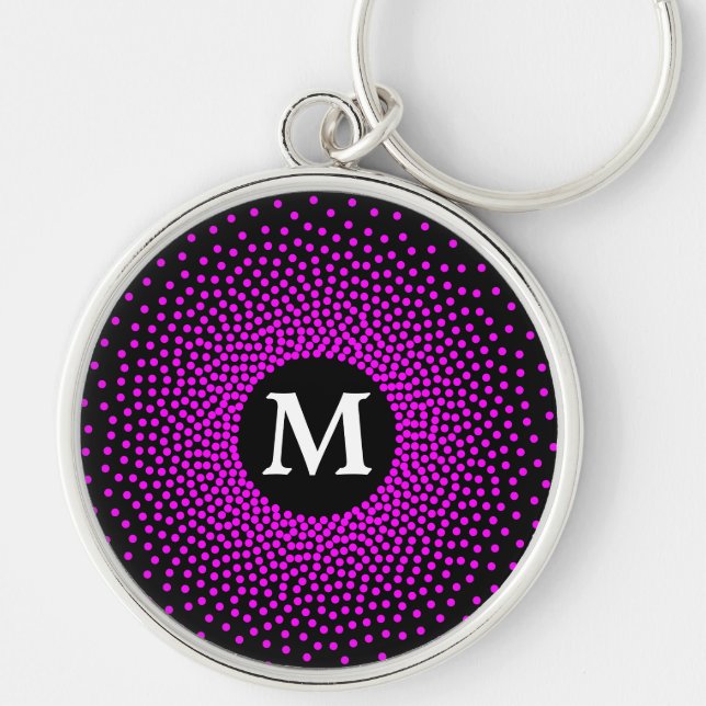 Modern Magenta Dot Pattern with MONOGRAM Keychain (Front)
