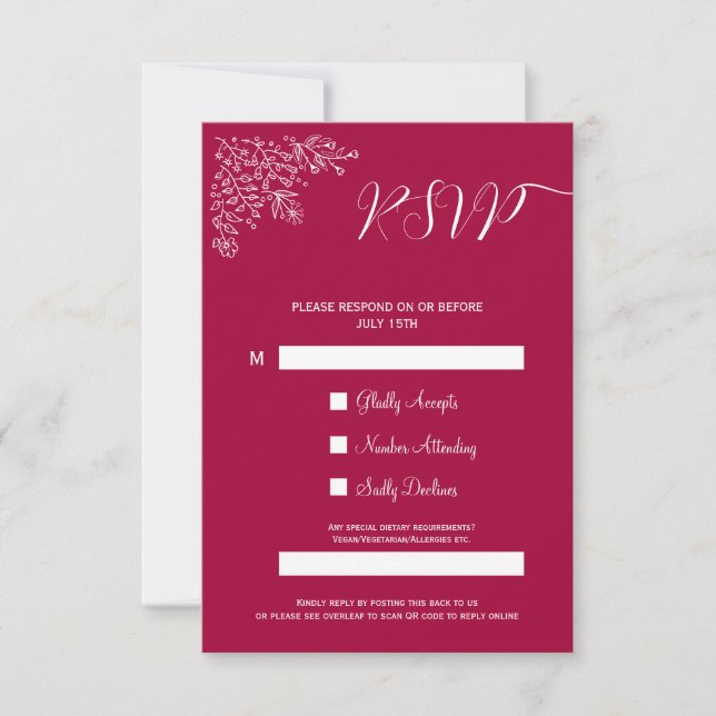 Modern Magenta Floral Islamic QR Code RSVP Card (Front)