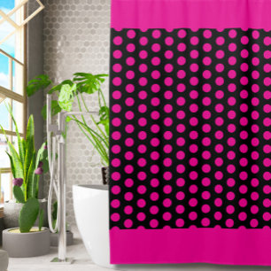 Modern Magenta Fuchsia Black Dots Shower Curtain