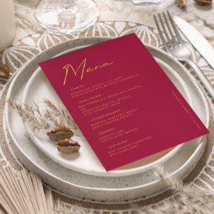 Modern Magenta Gold Typography Wedding Table Menu