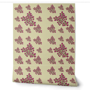 Modern Magenta & Green Botanical Leaf Wallpaper –