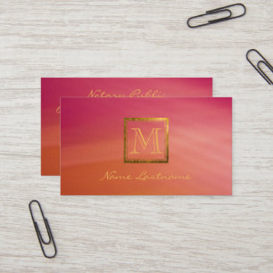 Modern Magenta Orange Abstract Gold Monogram Business Card