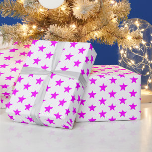 Modern magenta pink and white Stars pattern Wrapping Paper