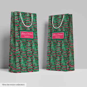 Modern magenta pink preppy Christmas gift wrap Medium Gift Bag