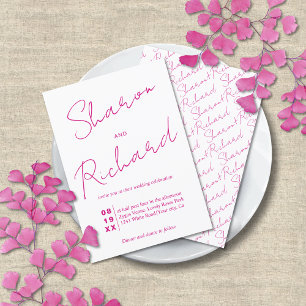 Modern magenta pink script calligraphy wedding invitation