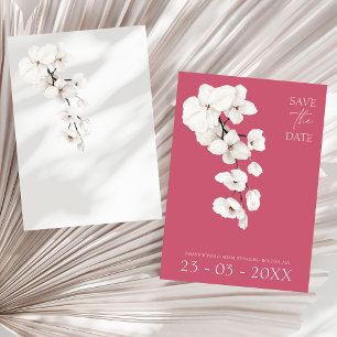 Modern Magenta Pink White Orchid Floral Save The Date