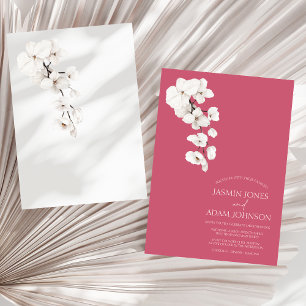 Modern Magenta Pink White Orchids Flowers Wedding Invitation