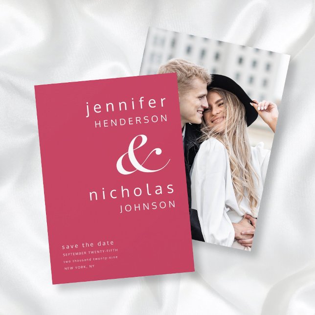 Modern Magenta Red Ampersand Photo Save The Date (Creator Uploaded)