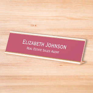 Modern Magenta Red Professional Business Office Desk Name Plate
