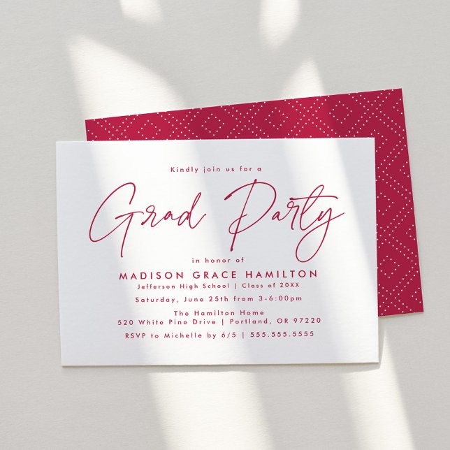 Modern Magenta Script Graduation Party Invitation (Creator Uploaded)