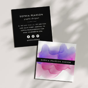 Modern Magenta Watercolor Blot Social Media Square Business Card
