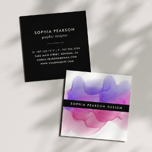 Modern Magenta Watercolor Blot Square Business Card