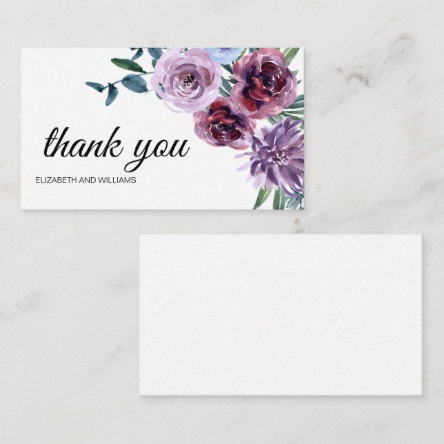 Modern Magenta Watercolor Flowers Thankyou Card (Front/Back)
