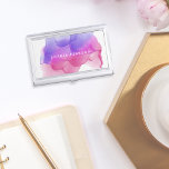 Modern Magenta Watercolor | Personalised Business Card Holder<br><div class="desc">Elegant and colourful business card holder features your name and/or business name in white,  overlaid on a vibrant watercolor inkblot in fuchsia pink,  purple,  and magenta. Matching business cards and accessories also available.</div>