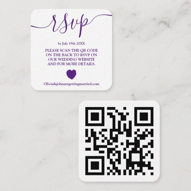 Modern Magenta wedding rsvp Qr code  Enclosure Car (Front/Back)