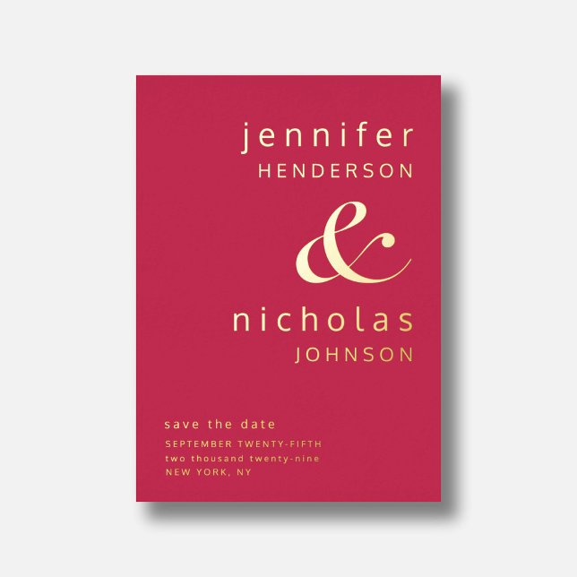 Modern Magenta Wedding Save The Date Gold (Magenta Gold Ampersand Wedding Save The Date Foil Invitation)