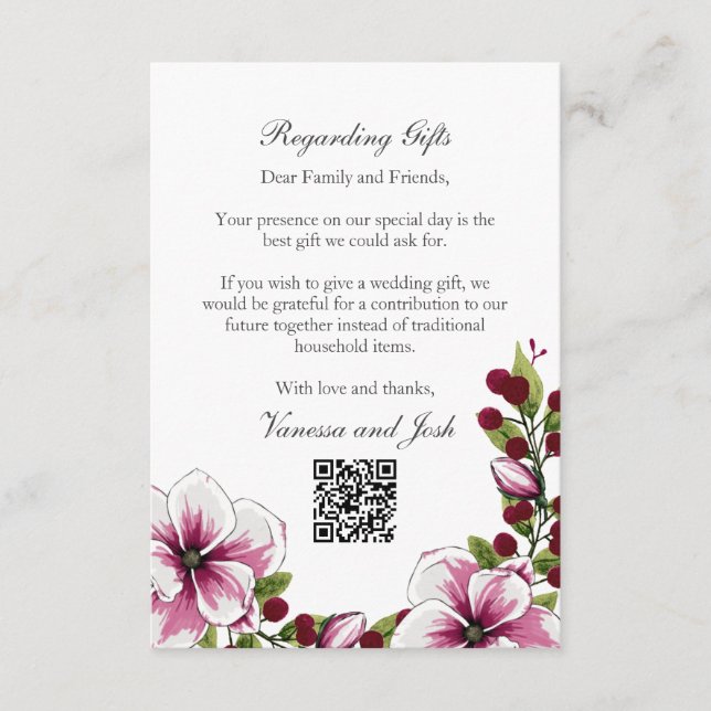 Modern Magenta White Florals Green Regarding Gifts Enclosure Card (Front)