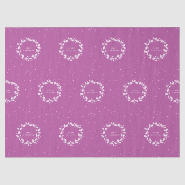 Modern Magenta+White Merry Christmas Holly Wreath Tissue Paper (Front)