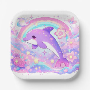 Modern Magical Dolphin Baby Shower  Paper Plate