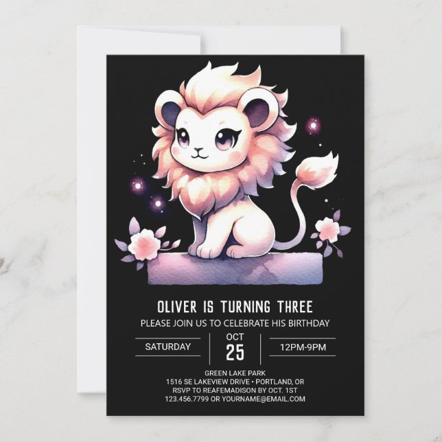 Modern Magical Lion Birthday Invitation (Front)