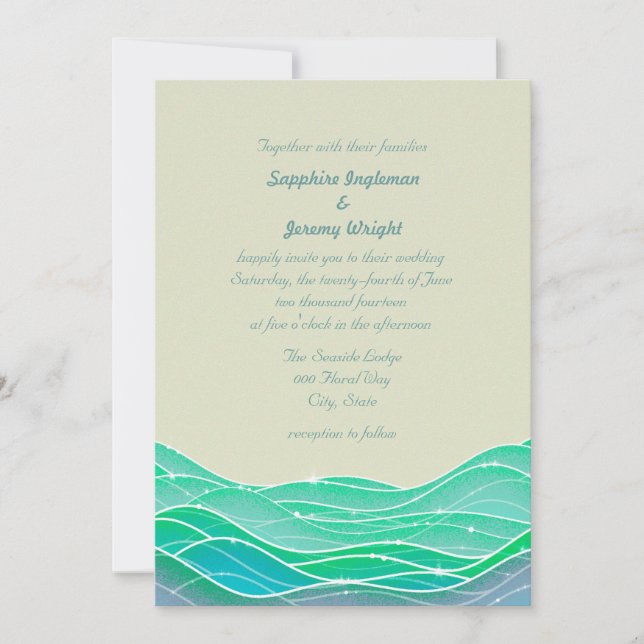 Modern Magical Ocean Waves Seaside Wedding Invitation (Front)