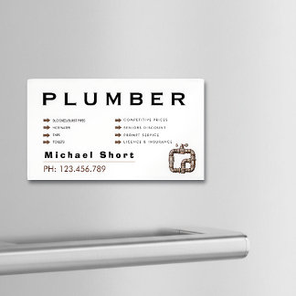 Modern Magnetic Black & Brown Plumber Magnetic Business Card