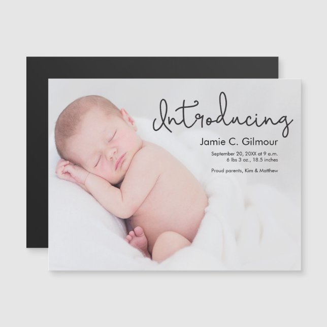 Modern Magnetic photo Baby birth announcement (Front/Back)