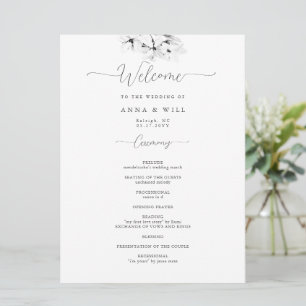 Modern Magnolia Art Black White Wedding Ceremony Programme